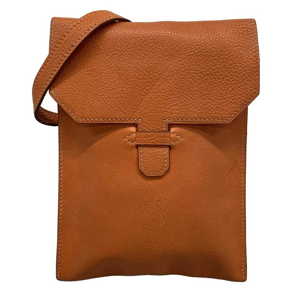 Auth HERMES Amelie Orange Taurillon Clemence Square D Shoulder Bag
